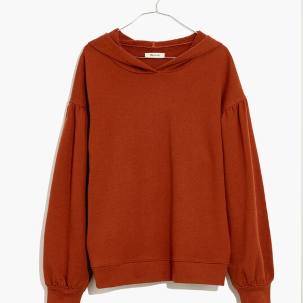 Madewell Pleat-Sleeve Shrunken Hoodie, Size L
